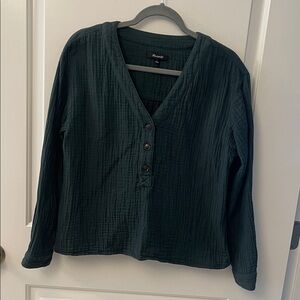 Madewell Deep Green 3 Button Pull Over V Neck Shirt